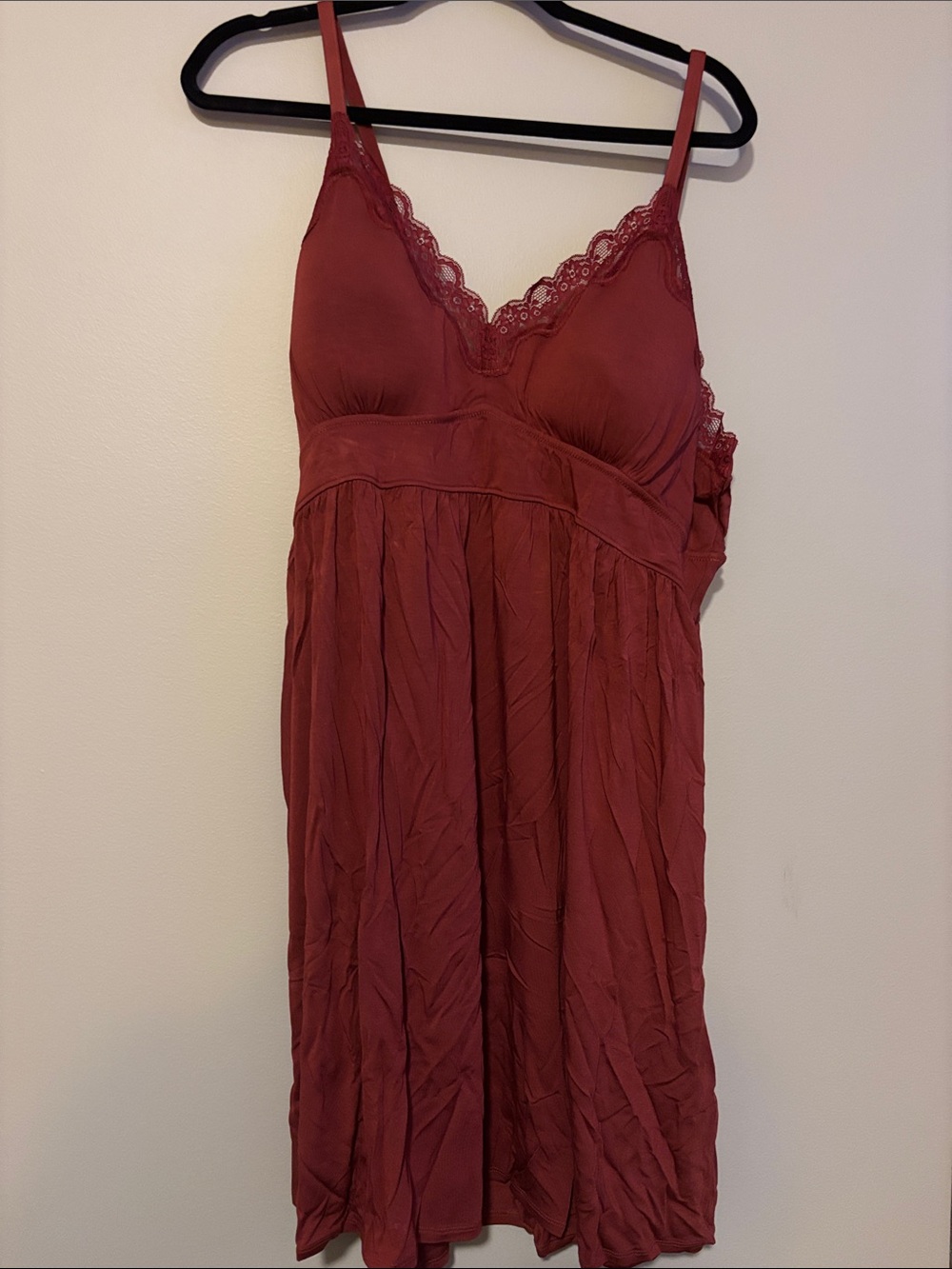 knix Lace-Trim Slip Chemise in Wine Red